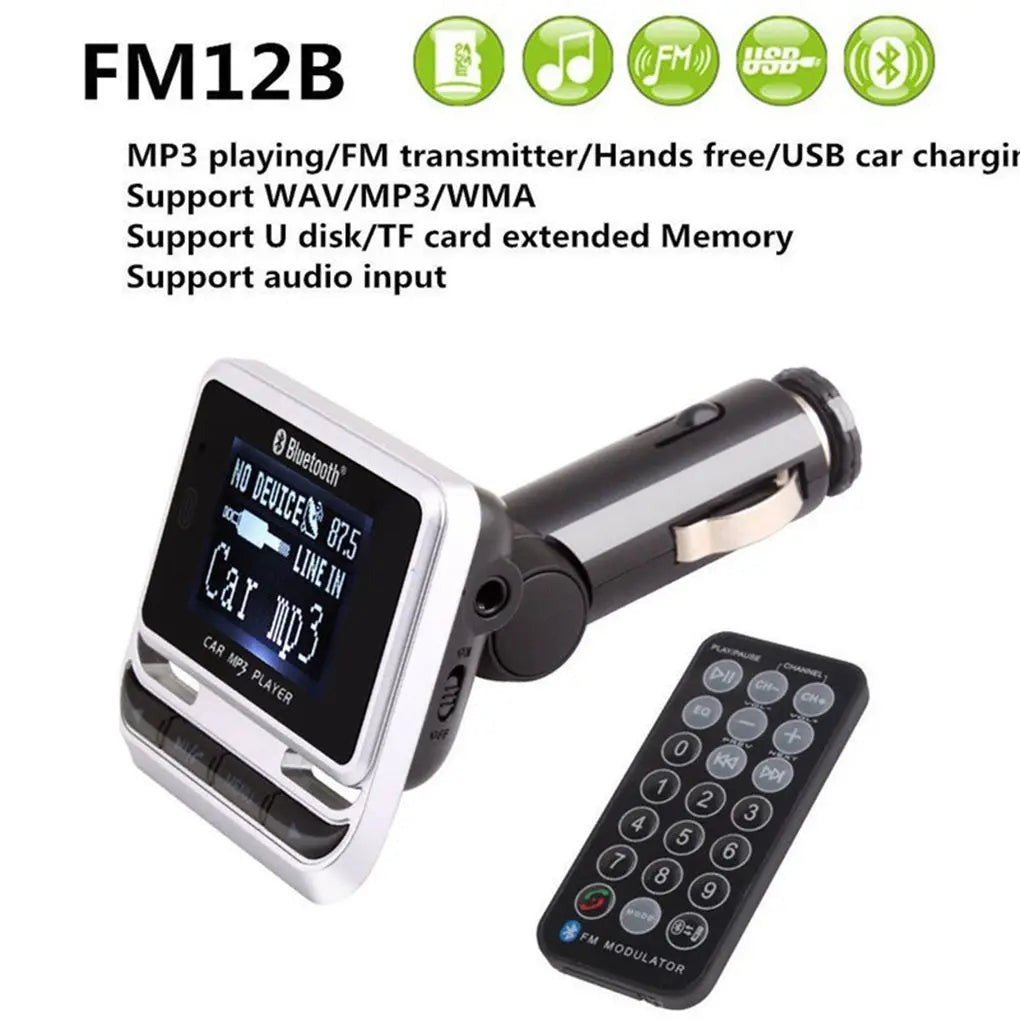 FM12B 1 44 Inch LCD Bluetooth Car MP3 Player Handsfree Wireless FM Transmitter Radio Adapter USB Car Charger Remote Control