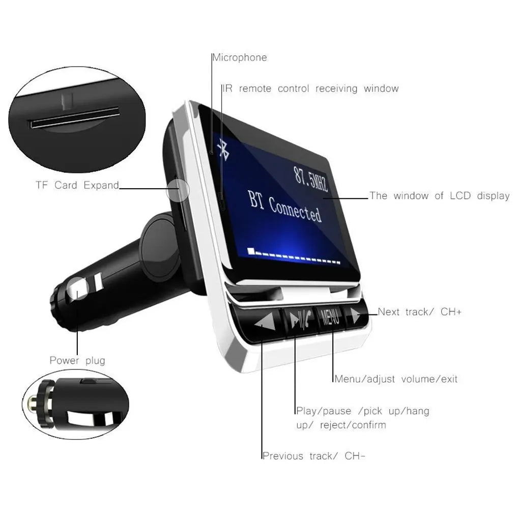 FM12B 1 44 Inch LCD Bluetooth Car MP3 Player Handsfree Wireless FM Transmitter Radio Adapter USB Car Charger Remote Control