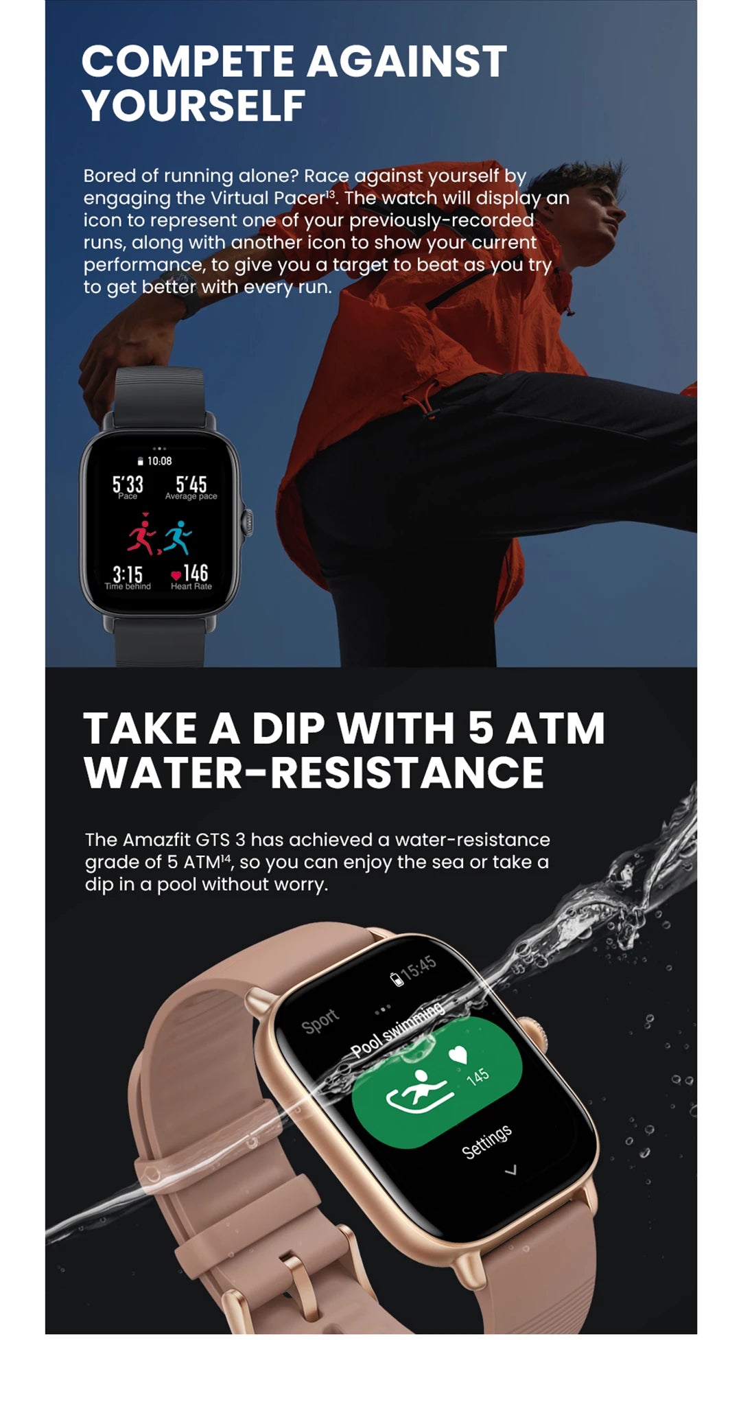 New Amazfit GTS 3 GTS3 GTS-3 Zepp OS 42mm Smartwatch Alexa 12-day Battery Life Smart watch for Andriod