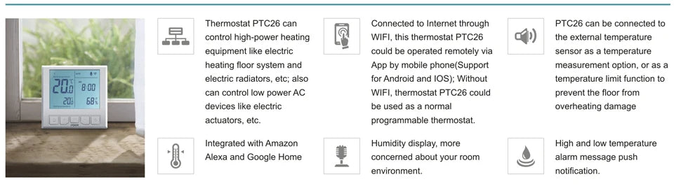 POER WiFi heating Smart Thermostat Temperature Controller for Gas Boiler Electric Underfloor Heating support Alexa 110-220v