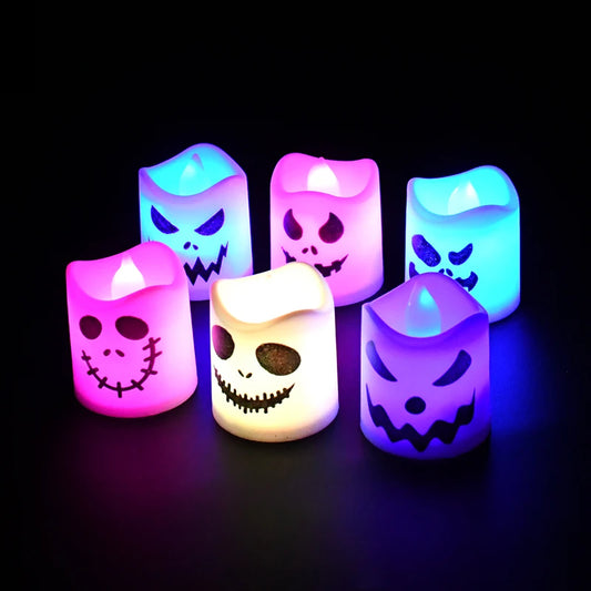 6pcs Halloween Led Ghost Pumpkin Candle Light Glowing Lamp Halloween Party Home Bar Decoration Haunted House Horror Props