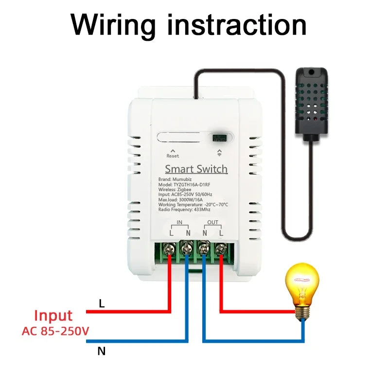 Mumubiz Tuya Zigbee Switch With Temperature Humidity Sensor ,Smart 16A 3000W Thermostat TH16 Data Monitoring Alexa Compatible