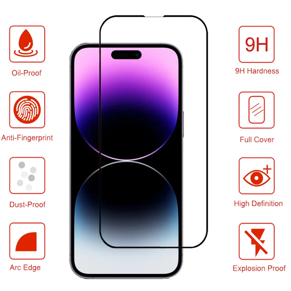 protector pantalla For IPhone 16 15 14 13 12 11 Pro Max Tempered Glass iPhone 15 Pro max Screen Protector iPhone13 Mini Cristal templado iPhone14 Plus Front Film iPhone15 ProMax Original Phone Film & Camera Protectors