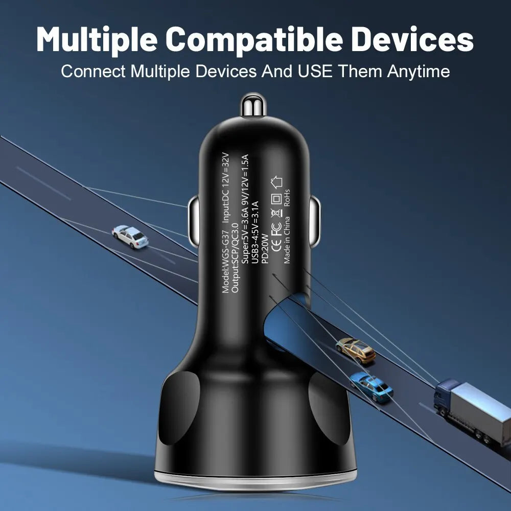 4usb PD 250W Car Charger Type C Fast Charging Auto Mobile Phone Adapter For iPhone Samsung Huawei Xiaomi QC 3.0