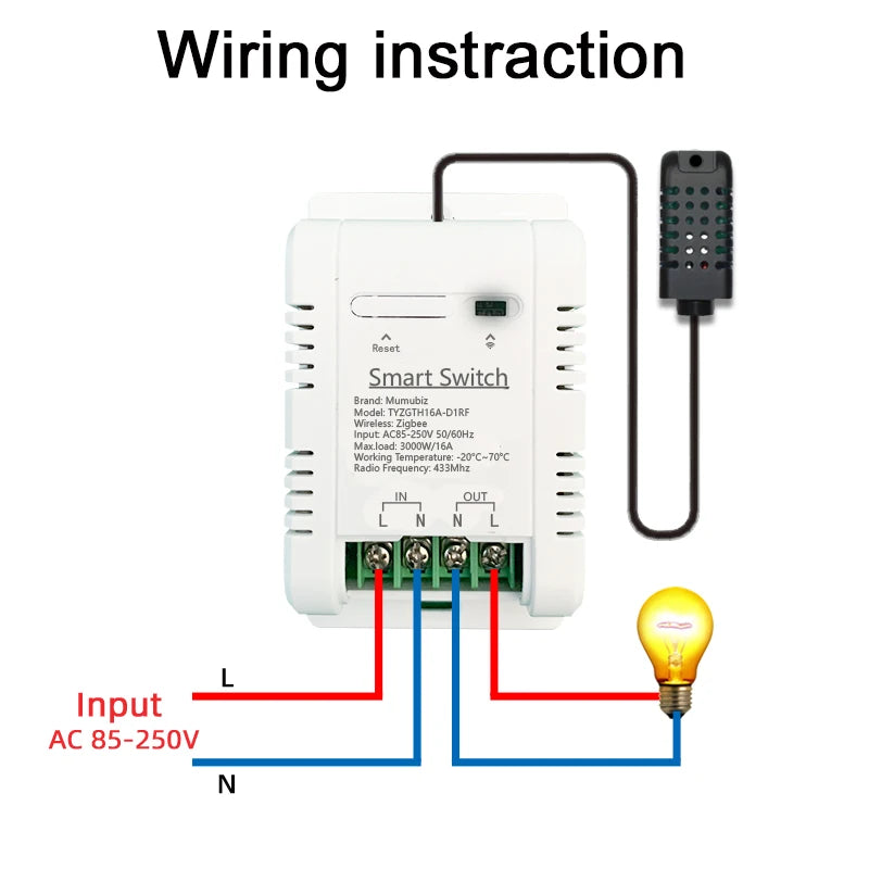 Tuya Smart Zigbee Switch 16A 3000W Real-time Temperature and Humidity Monitoring Zigbee Thermostat Alexa Alice Compatible