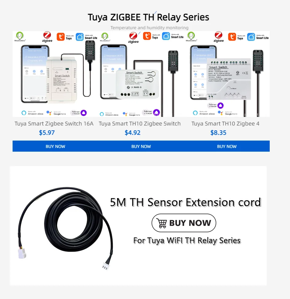 Tuya Smart Zigbee Switch 16A 3000W Real-time Temperature and Humidity Monitoring Zigbee Thermostat Alexa Alice Compatible