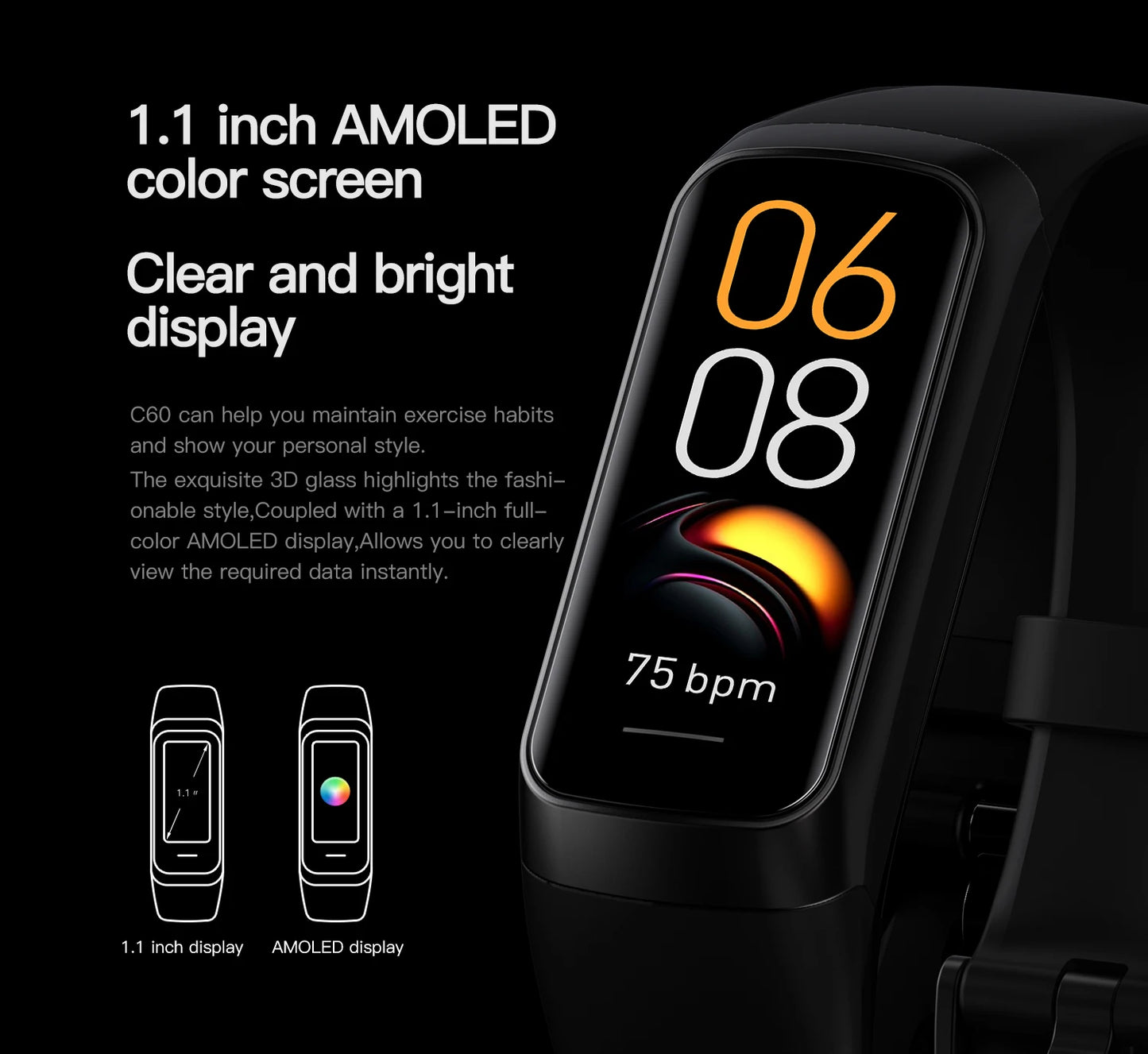 1.1'' AMOLED Men Smart Watch Body Temperature Monitor Fitness Clock Sports Waterproof Smartwatch Band for Women IOS Android 2023