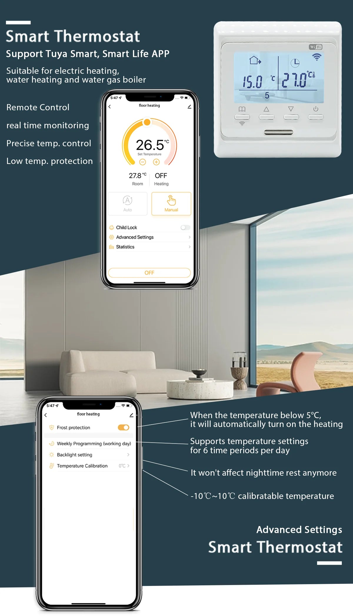 WiFi Heat Floor Programmable Thermostat 220V 16A Electric Home Underfloor Warm Heating Temperature Controller APP Remote Control