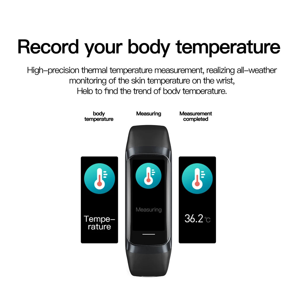 1.1'' AMOLED Men Smart Watch Body Temperature Monitor Fitness Clock Sports Waterproof Smartwatch Band for Women IOS Android 2023