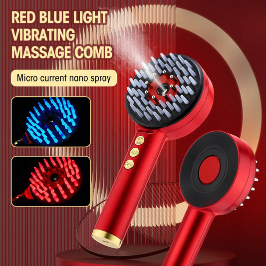 EMS Electric Massage Comb Vibration Red Blue Light Therapy Hair Growth Massage Scalp Brush Anti Hair Loss Liquid Oil Applicator