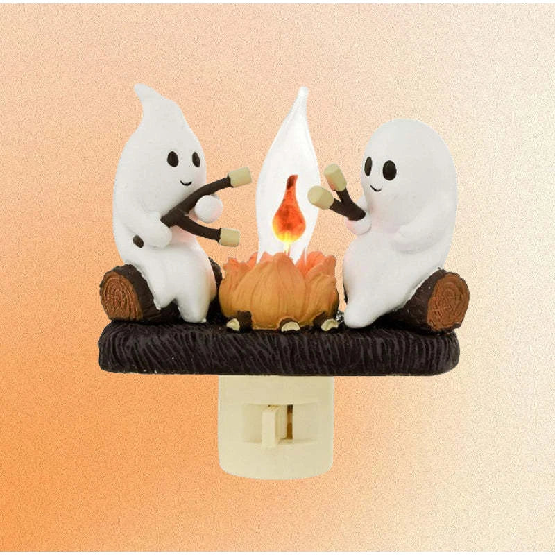 Cute Ghost Campfire Night Light Halloween Pumpkin Flickering Room Decorations Night Lights Dusk To Dawn Led Lamp Plug into Wall