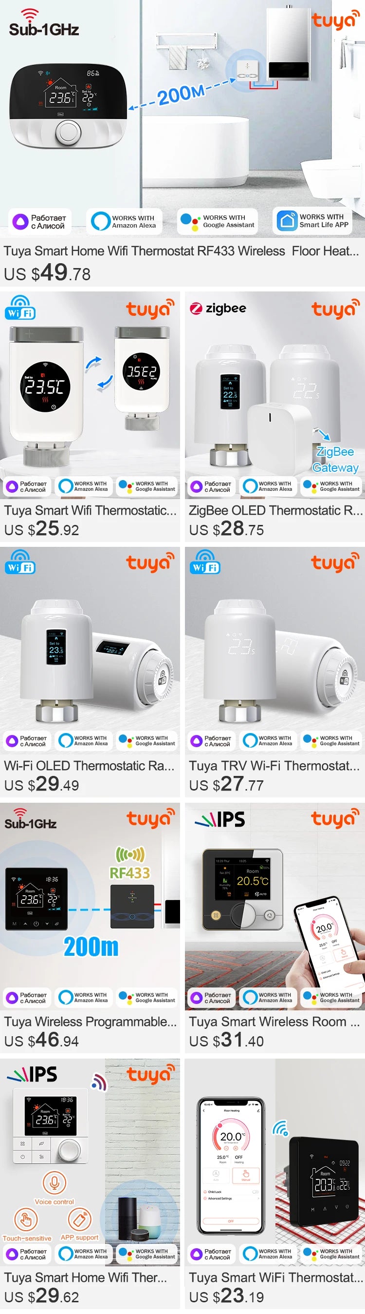 Tuya Smart Wifi Heating Thermostat Room Wireless  Boiler Heater Thermostat Battery Temperature Controller Alexa Google Home