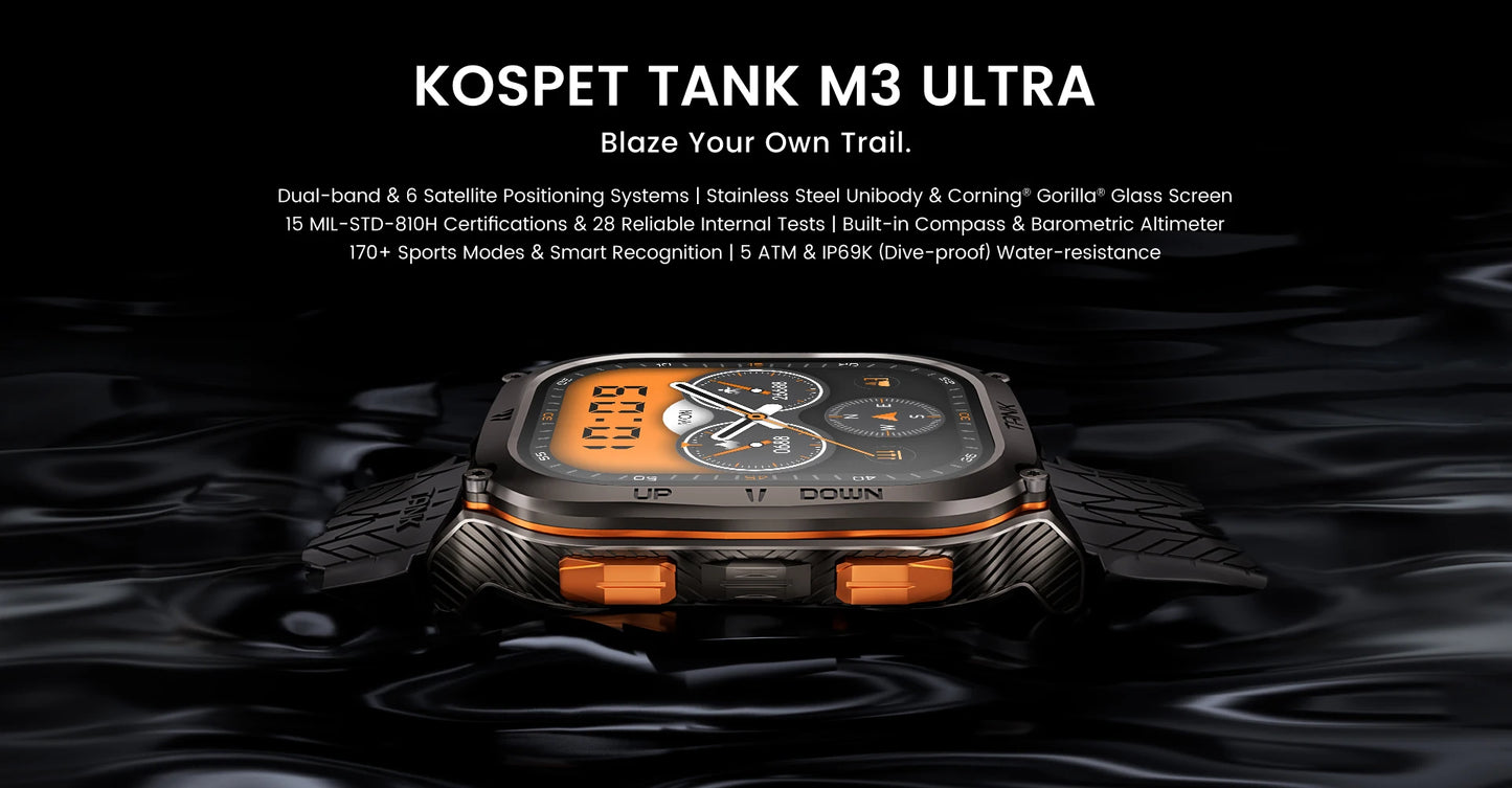 NEW Original KOSPET TANK M3 Ultra GPS Smart Watches For Men Smartwatch 480mAh Waterproof Digital Fitness AOD Bluetooth Watch