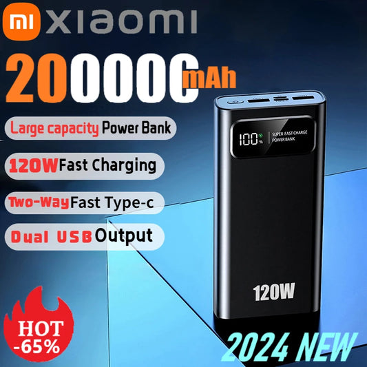 Xiaomi 200000mAh 120W Portable Power Bank Super Fast Charging PowerBank High Capacity Mobile Power For iPhone Samsung Huawei New