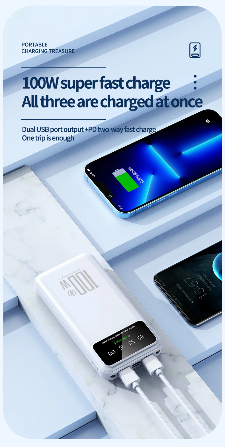 Xiaomi 50000mAh High Capacity 100W Fast Charging Power Bank Portable Charger Battery Pack Powerbank for iPhone Huawei Samsung