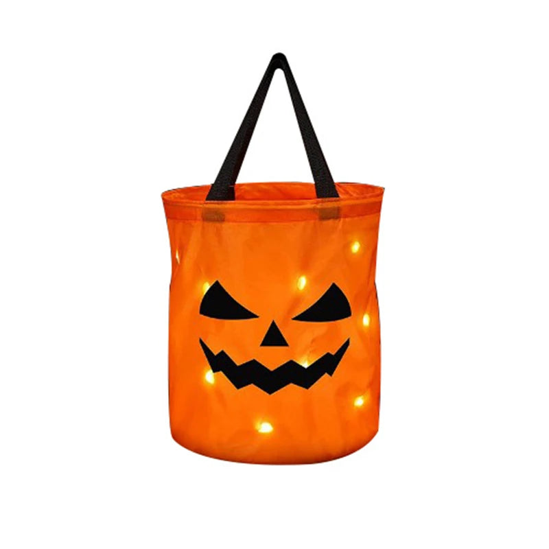 LED Light Halloween Trick or Treat Bucket Pumpkin Candy Bags Collapsible Halloween Basket for Thanksgiving Party Gift Basket