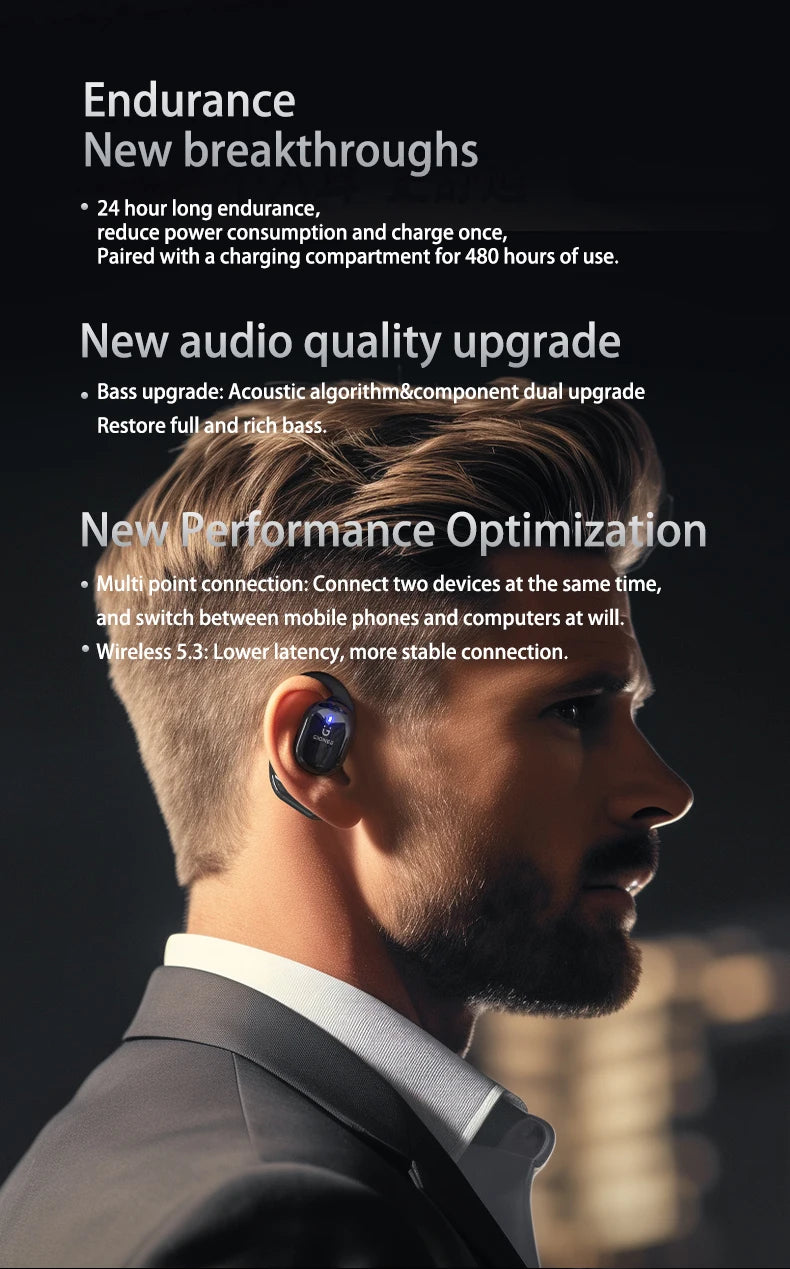 Gionee JL001 Open Ear Wireless Headphone Bluetooth Headset Bone Conduction Earphone Sports Waterproof Earbuds with Mic for Phone