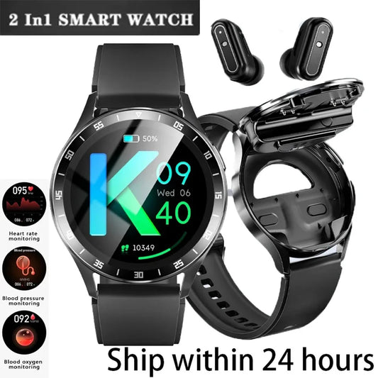 2024 2-in-1 smartwatch with TWS Bluetooth earphones, heart rate and blood pressure monitor, new sports and fitness watch