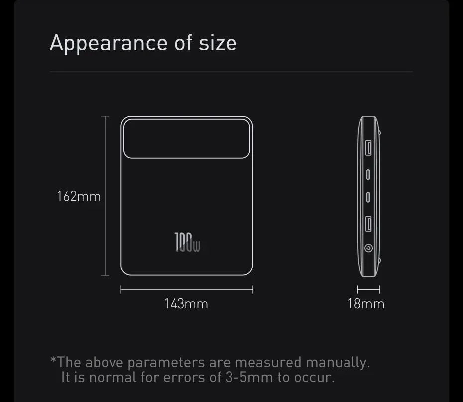 Baseus 100W 20000mAh Power Bank PD Fast Charging Powerbank Portable External Battery Charger For Macbook Laptop