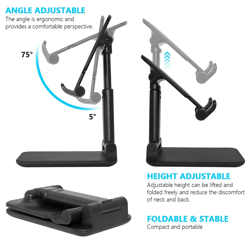 Foldable Phone Stand Adjustable Angle And Height With Silicone Pad Suitable For Desktop Fully Foldable Phone Stand Compatible