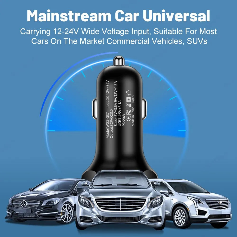 4usb PD 250W Car Charger Type C Fast Charging Auto Mobile Phone Adapter For iPhone Samsung Huawei Xiaomi QC 3.0