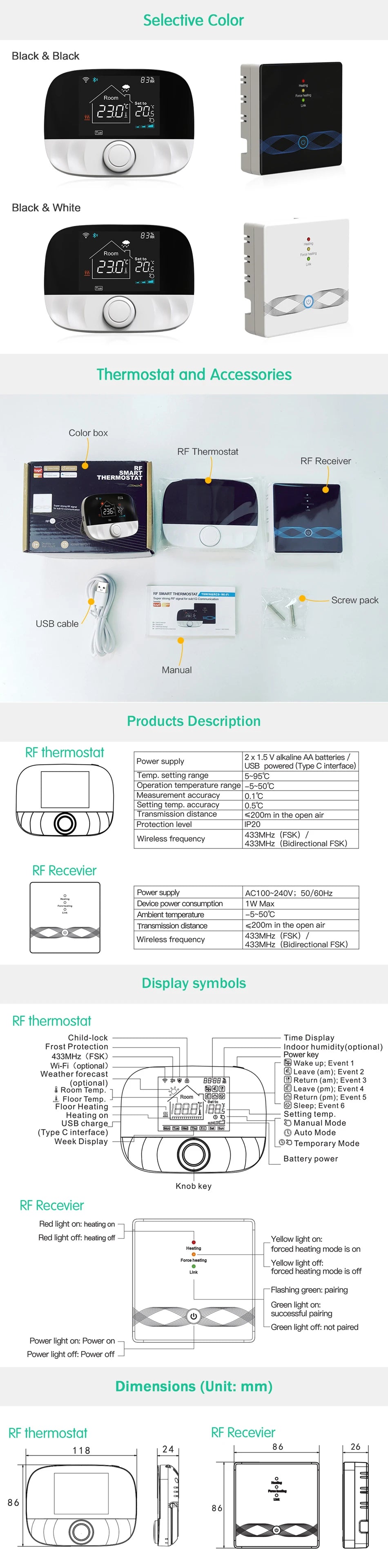 RF433 Wireless Thermostat WiFi for Floor Heating Water Gas Boiler Home Room Tuya Smart Programmable Temperature Controller