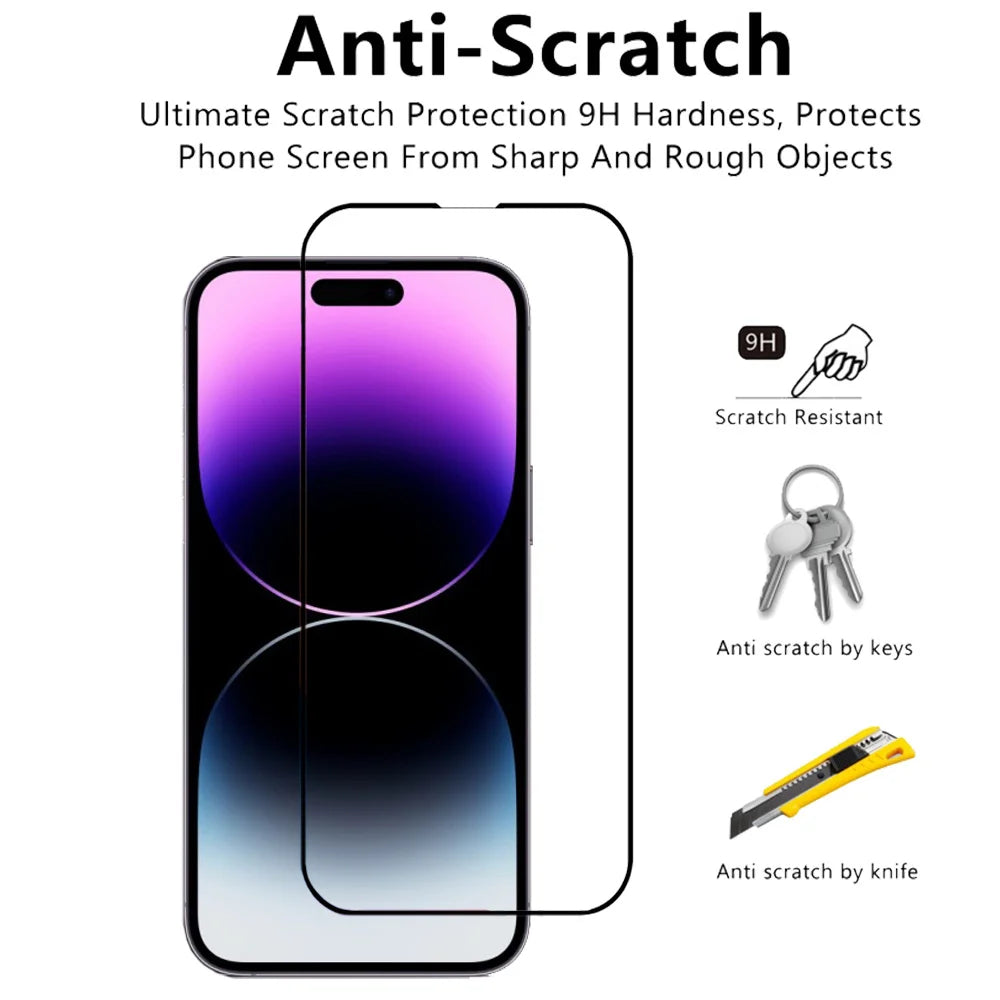 protector pantalla For IPhone 16 15 14 13 12 11 Pro Max Tempered Glass iPhone 15 Pro max Screen Protector iPhone13 Mini Cristal templado iPhone14 Plus Front Film iPhone15 ProMax Original Phone Film & Camera Protectors