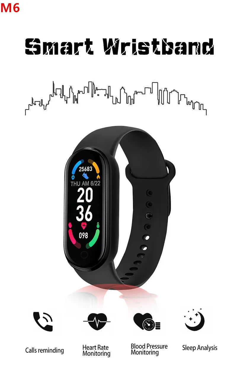 M6 Smart Watch Men Women Fitness Tracker Smartwatch Blood Pressure Heart Rate Monitor Fitness Band Smartbracelet for Ios Android