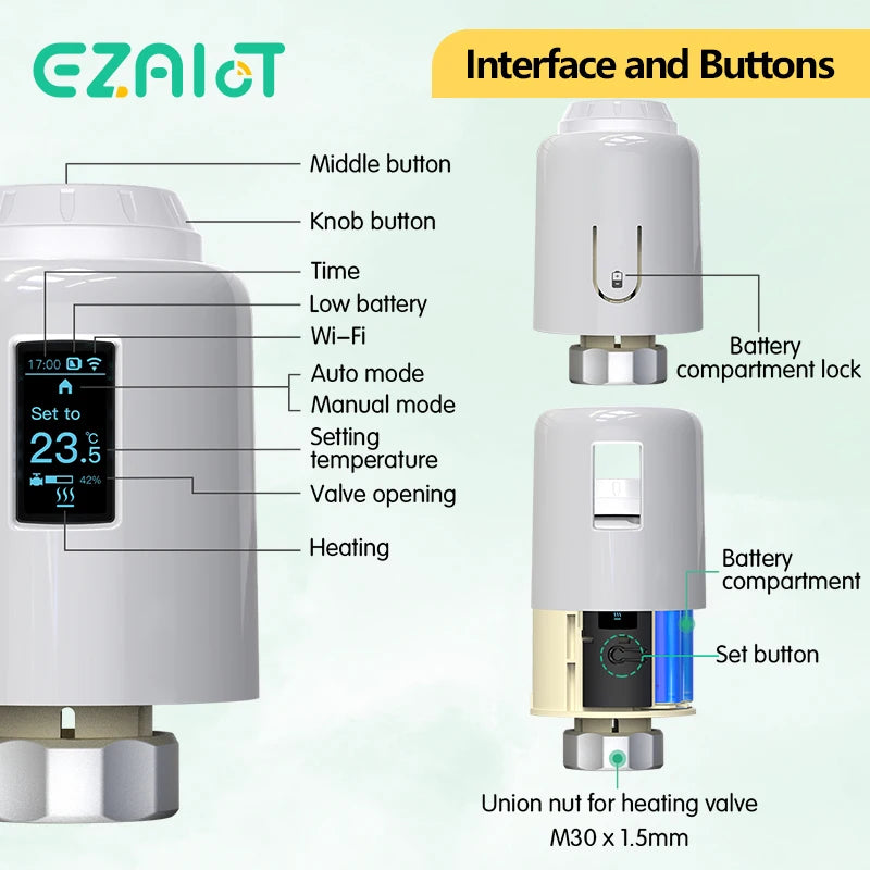 Tuya WiFi Thermostat Radiator Valve Smart TRV Thermostatic Head Heating Temperature Controller No Need Zigbee Alexa Google Home