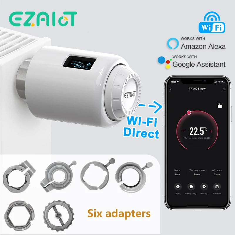 Tuya WiFi Thermostat Radiator Valve Smart TRV Thermostatic Head Heating Temperature Controller No Need Zigbee Alexa Google Home