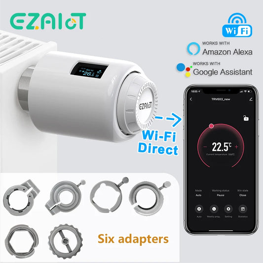 Tuya WiFi Thermostat Radiator Valve Smart TRV Thermostatic Head Heating Temperature Controller No Need Zigbee Alexa Google Home